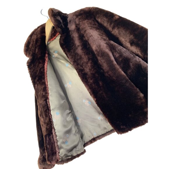 VTG 50s Genuine Shearling Fur Teddy Coat Lamb Size M/L Plush Cold Winter 8697 - Picture 3 of 11